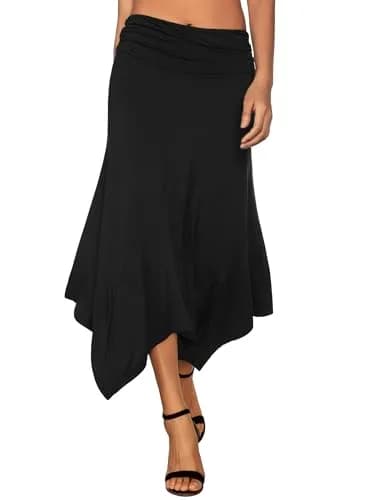 DJT Women's Flowy Handkerchief Hemline Midi Skirt Large Black | Flattering Silhouette & All-Season Comfort thumbnail 1