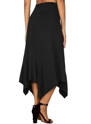 DJT Women's Flowy Handkerchief Hemline Midi Skirt Large Black | Flattering Silhouette & All-Season Comfort thumbnail 6