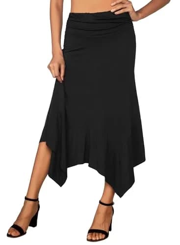 DJT Women's Flowy Handkerchief Hemline Midi Skirt Large Black | Flattering Silhouette & All-Season Comfort thumbnail 2
