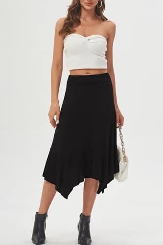 DJT Women's Flowy Handkerchief Hemline Midi Skirt Large Black | Flattering Silhouette & All-Season Comfort thumbnail 3