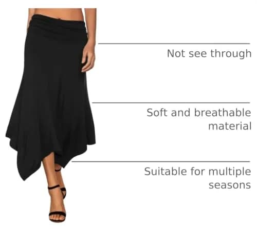DJT Women's Flowy Handkerchief Hemline Midi Skirt Large Black | Flattering Silhouette & All-Season Comfort thumbnail 4