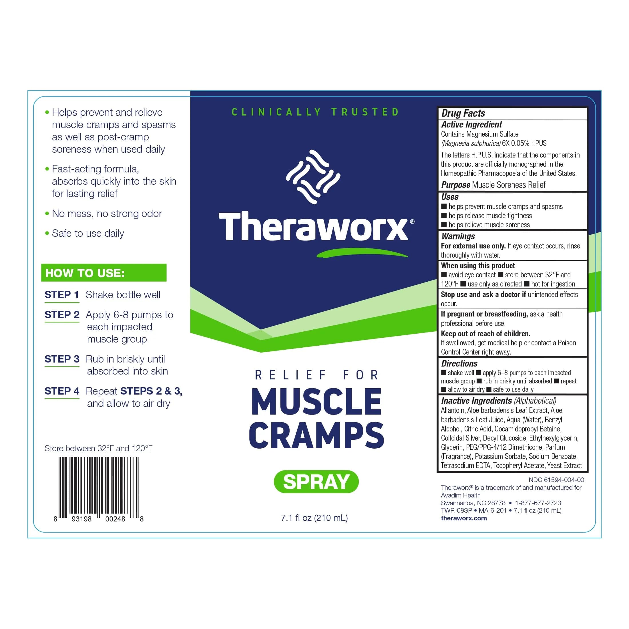 Theraworx Relief Muscle Cramp Spray 210ml (7.1 Fl Oz) | Clinically Trusted for Fast-Acting Relief - view 7