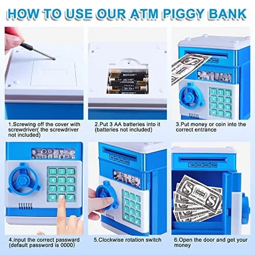 GuDoQi Electronic Piggy Bank for Kids 3-10 Years, 15 cm (5.9 in) | Mini ATM Cash Coin Saving Box with Password Lock thumbnail 6