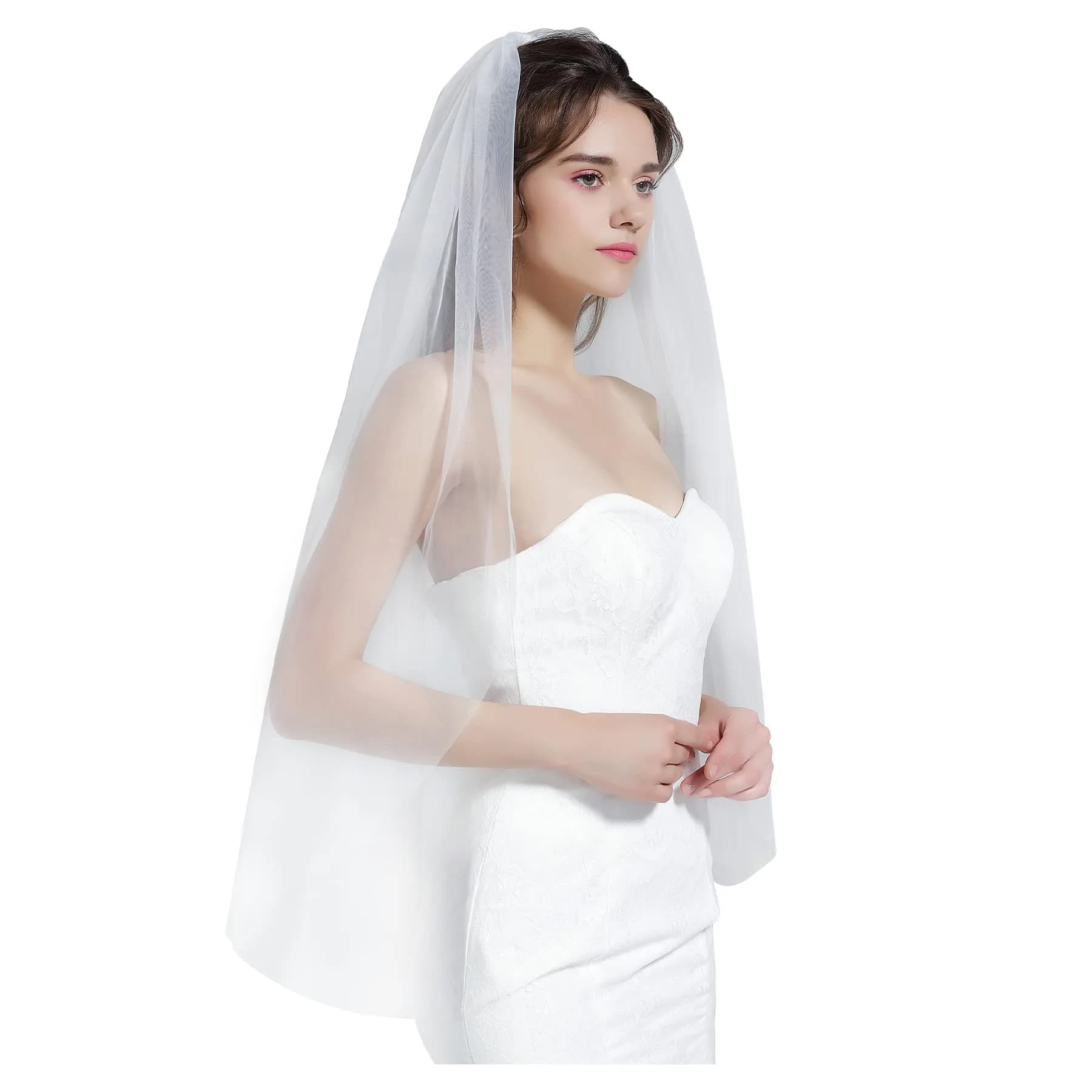 BEAUTELICATE Wedding Bridal Veil with Comb 39" Light Ivory | 1 Tier Cut Edge Veil for Elegant Brides