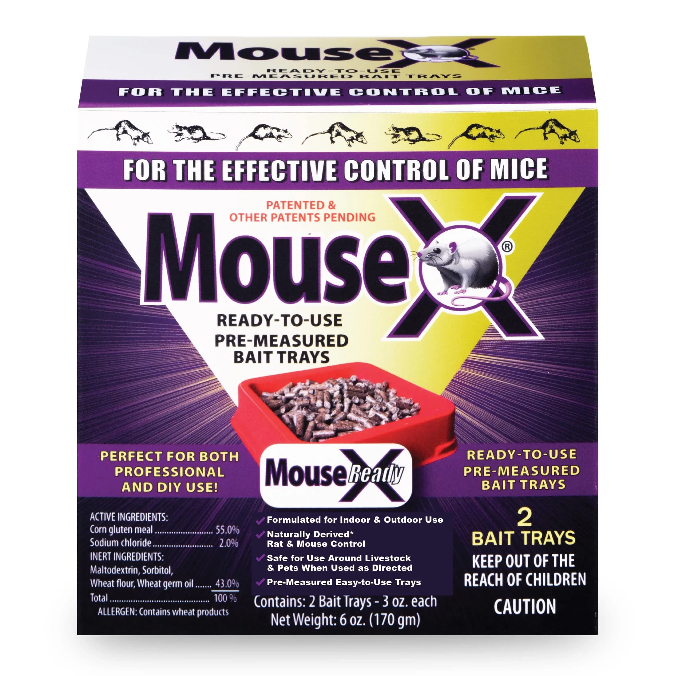 MouseX Ready-to-Use Pre-Measured 3 oz Bait Trays | Humane Mouse Killer Pellets, 2-Pack, Non-Toxic, Safe for Indoors & Outdoors