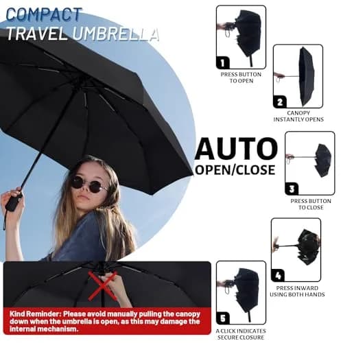 SY COMPACT Travel Umbrella Windproof Automatic Compact Umbrella 42 x 22 inch | UV Sun Protection & Wind Resistant thumbnail 5