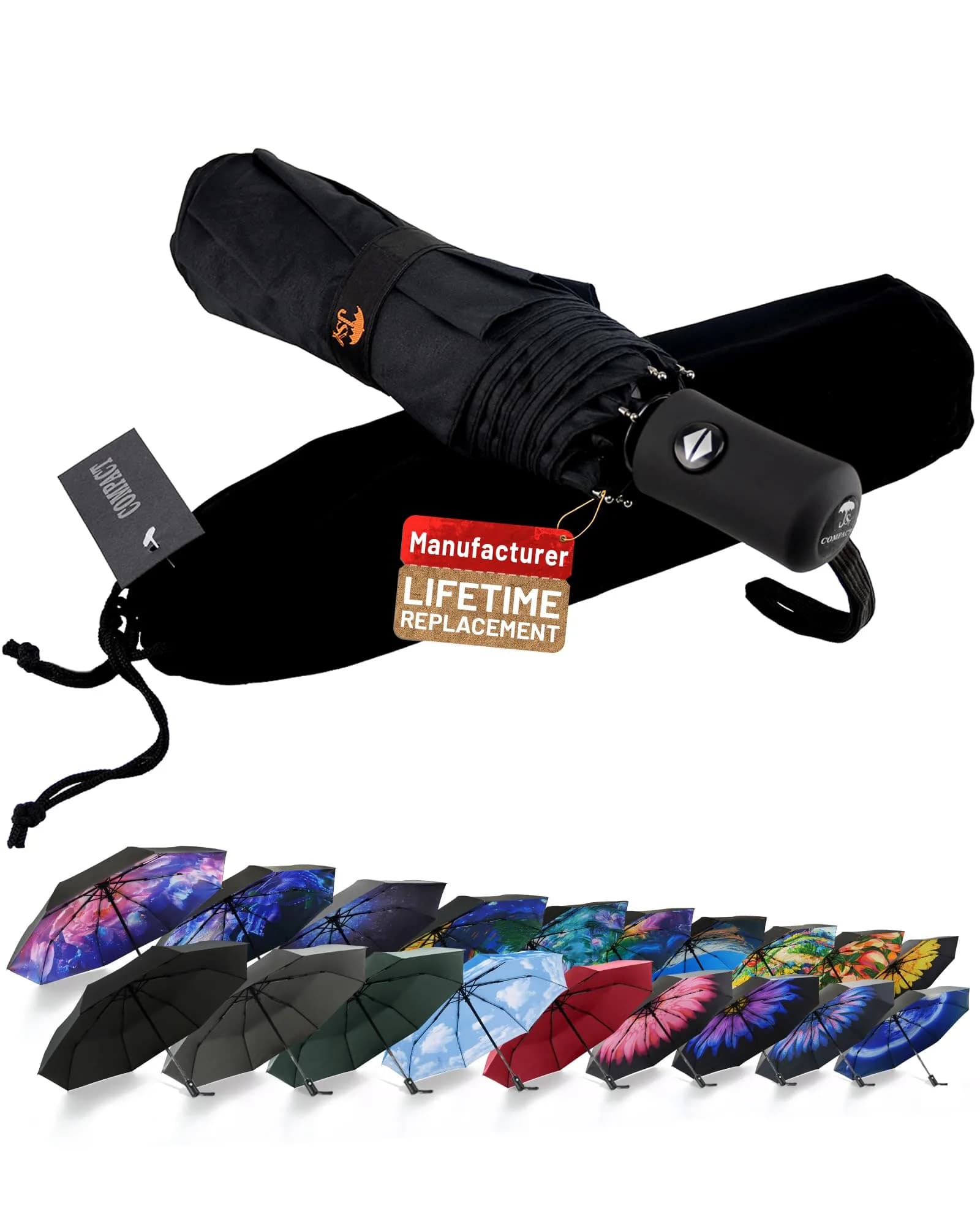 SY COMPACT Travel Umbrella Windproof Automatic Compact Umbrella 42 x 22 inch | UV Sun Protection & Wind Resistant