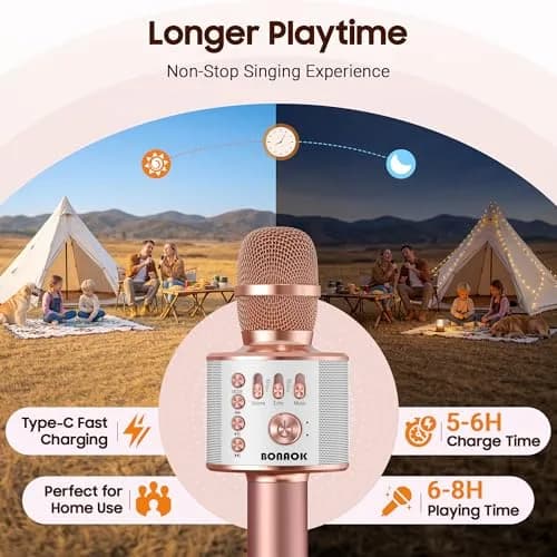 BONAOK Q37 Wireless Bluetooth Karaoke Microphone - Rose Gold | Portable Handheld Mic Speaker for Parties thumbnail 4