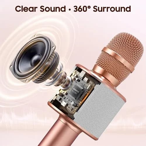 BONAOK Q37 Wireless Bluetooth Karaoke Microphone - Rose Gold | Portable Handheld Mic Speaker for Parties thumbnail 2
