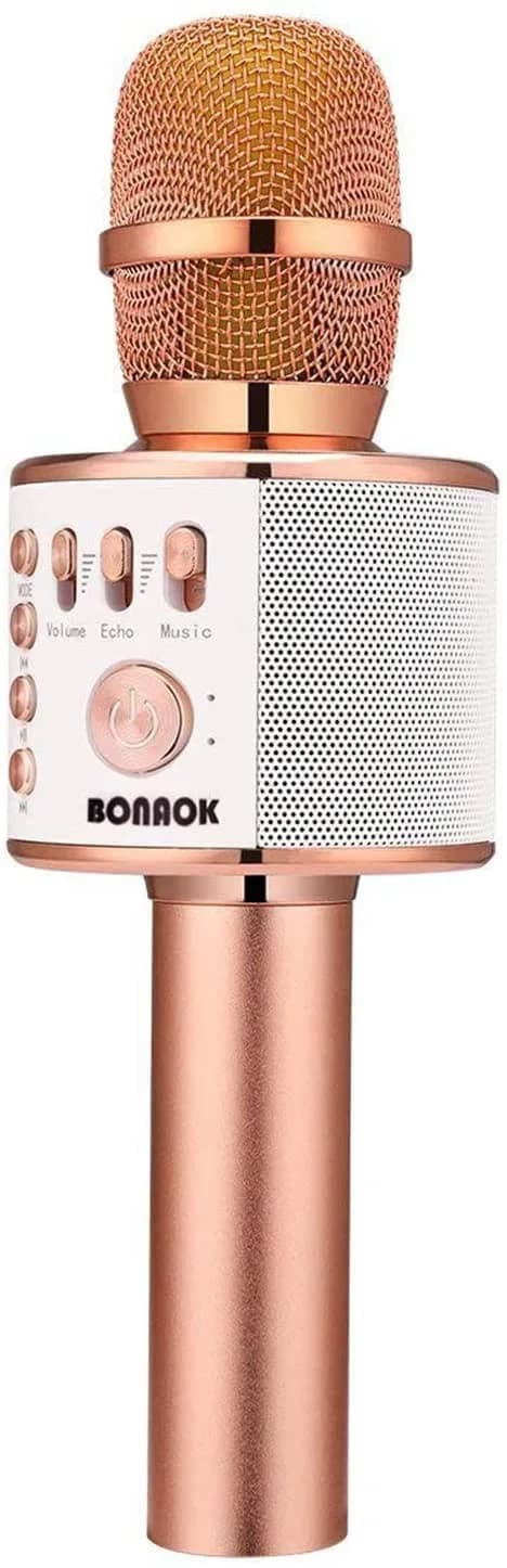 BONAOK Wireless Bluetooth Karaoke Microphone Q37 Black | Portable Handheld Mic Speaker for Smartphones & Parties — Rose Gold