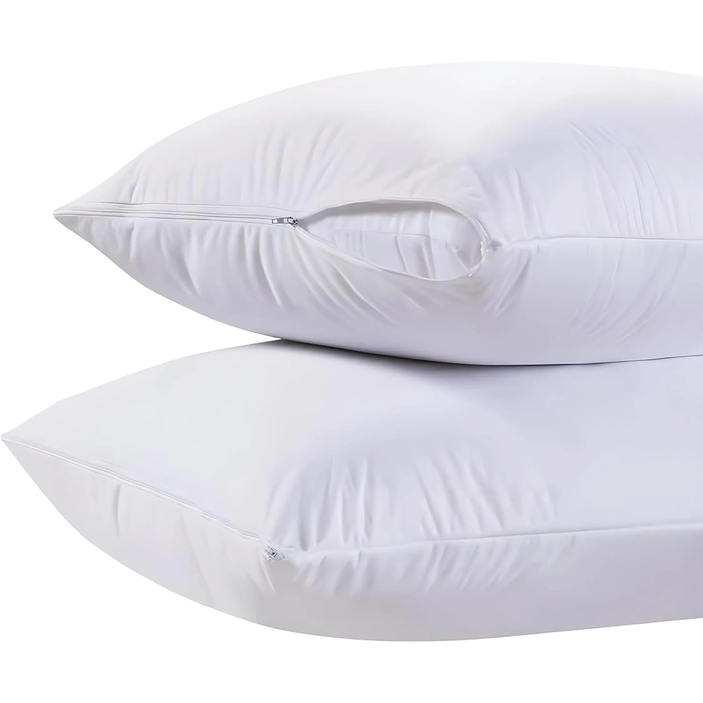 White Classic Luxury Hotel Collection Zippered Pillow Protector, Standard Size, Set of 2 | 200 Thread Count Cotton Pillow Covers — White
