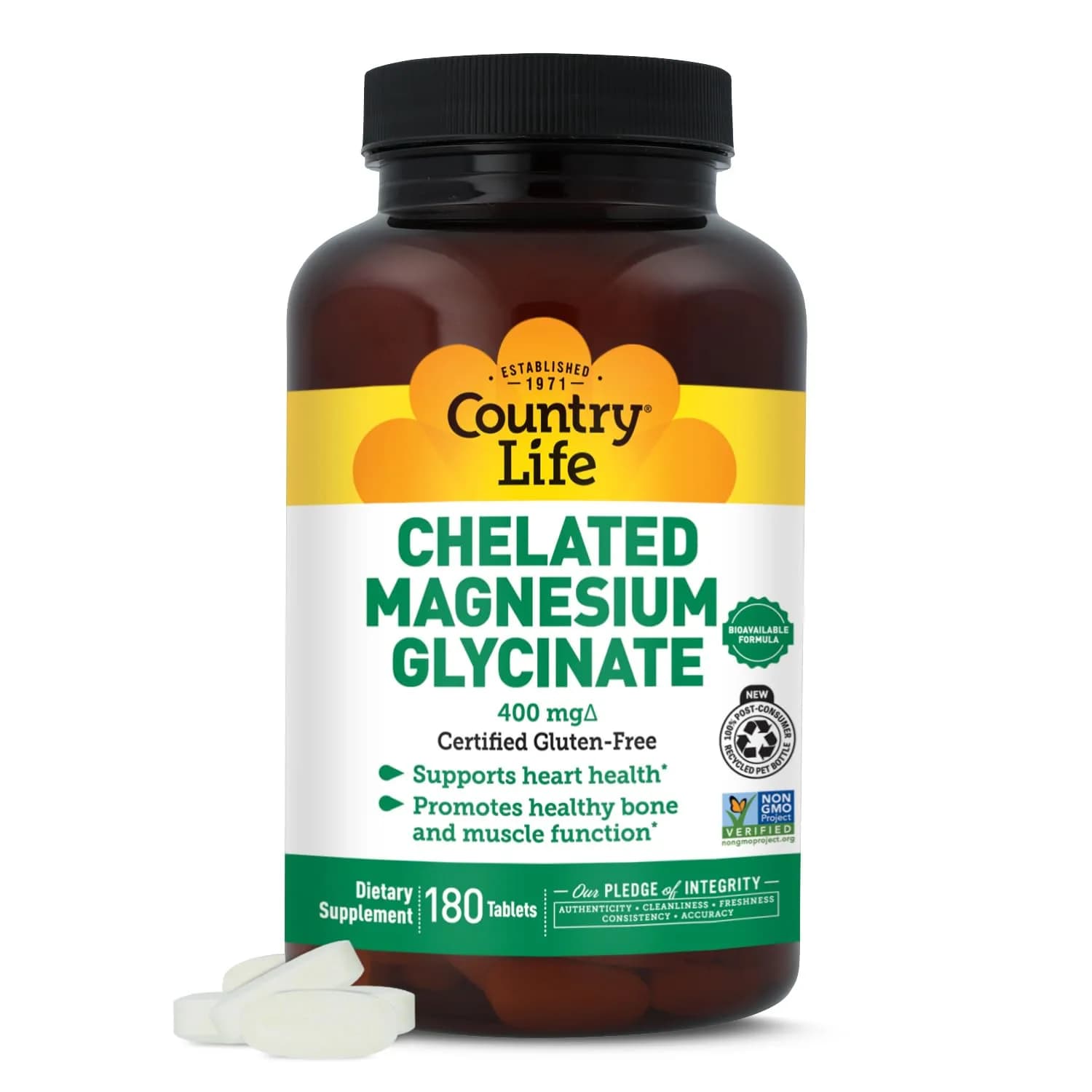 Country Life Chelated Magnesium Glycinate 400 mg | Supports Muscle & Wellness (115 characters) — Tablet