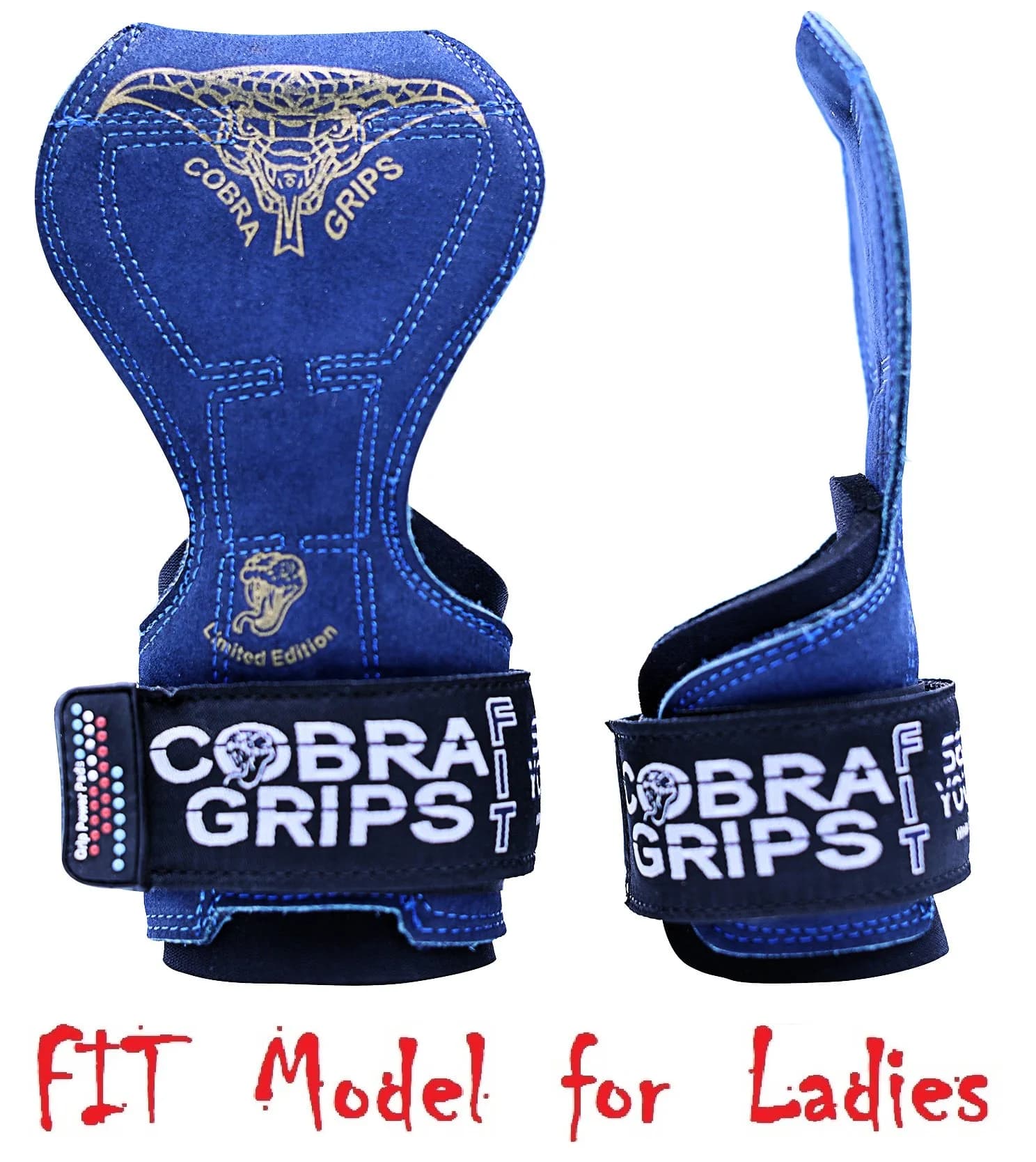 Cobra Grips FIT Blue Leather Weightlifting Gloves with Wrist Wraps - 4.25-7.0" Wrist - view 2