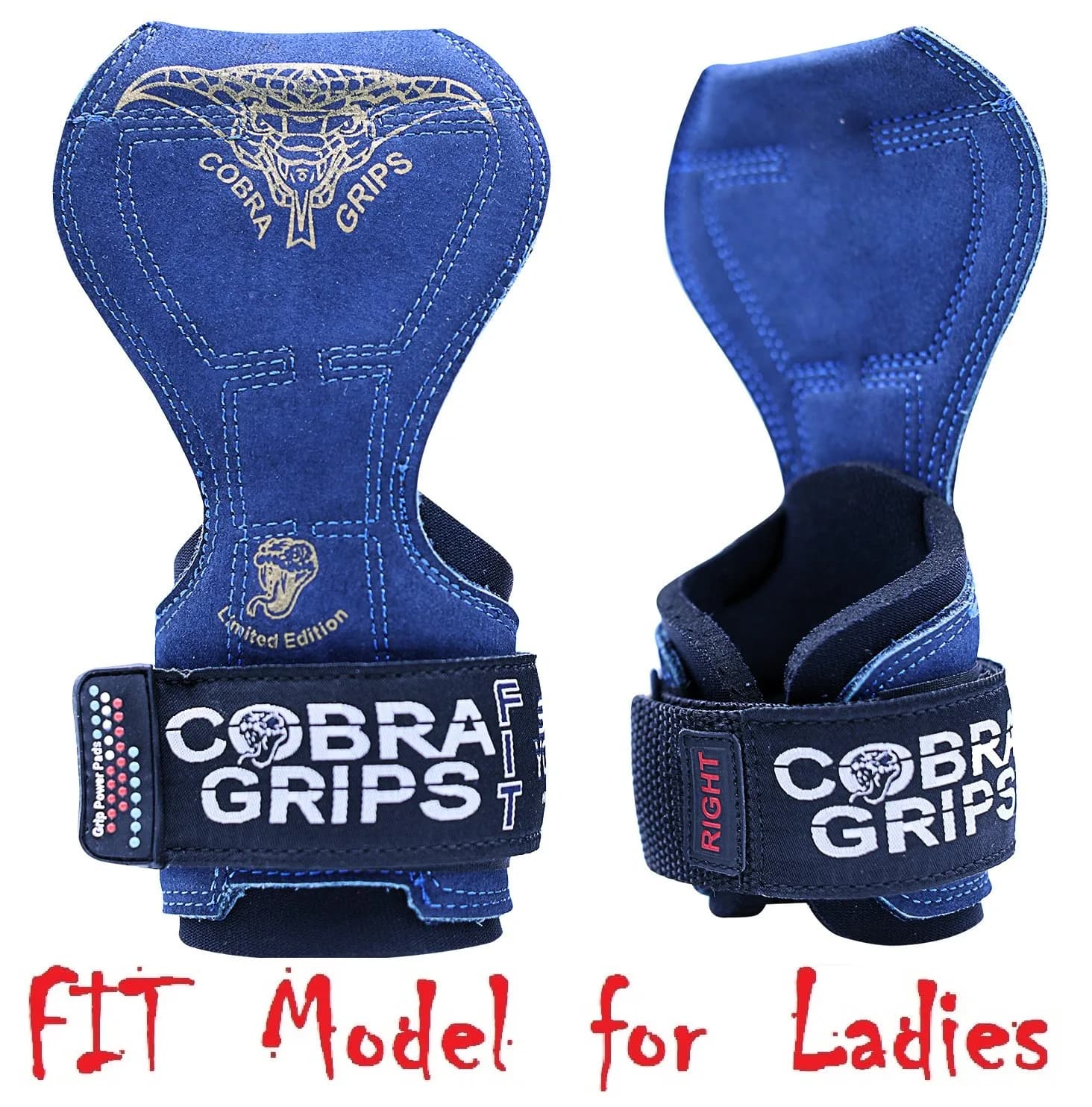 Cobra Grips FIT Blue Leather Weightlifting Gloves with Wrist Wraps - 4.25-7.0" Wrist - view 3