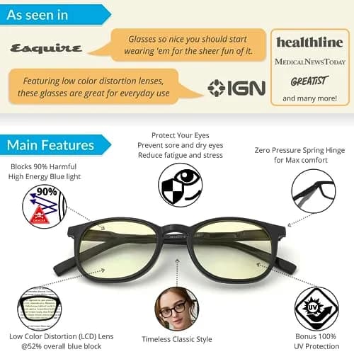 J+S Blue Light Blocking Glasses Hua Oval Black Frame 48mm (1.89in) | Blocks Harmful Blue Light thumbnail 2
