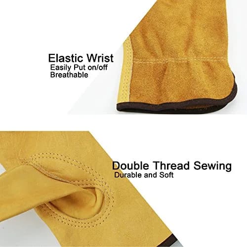 OZERO Leather Work Gloves Large | EN388 Certified Tough Cowhide for Gardening, Construction, Driving thumbnail 3