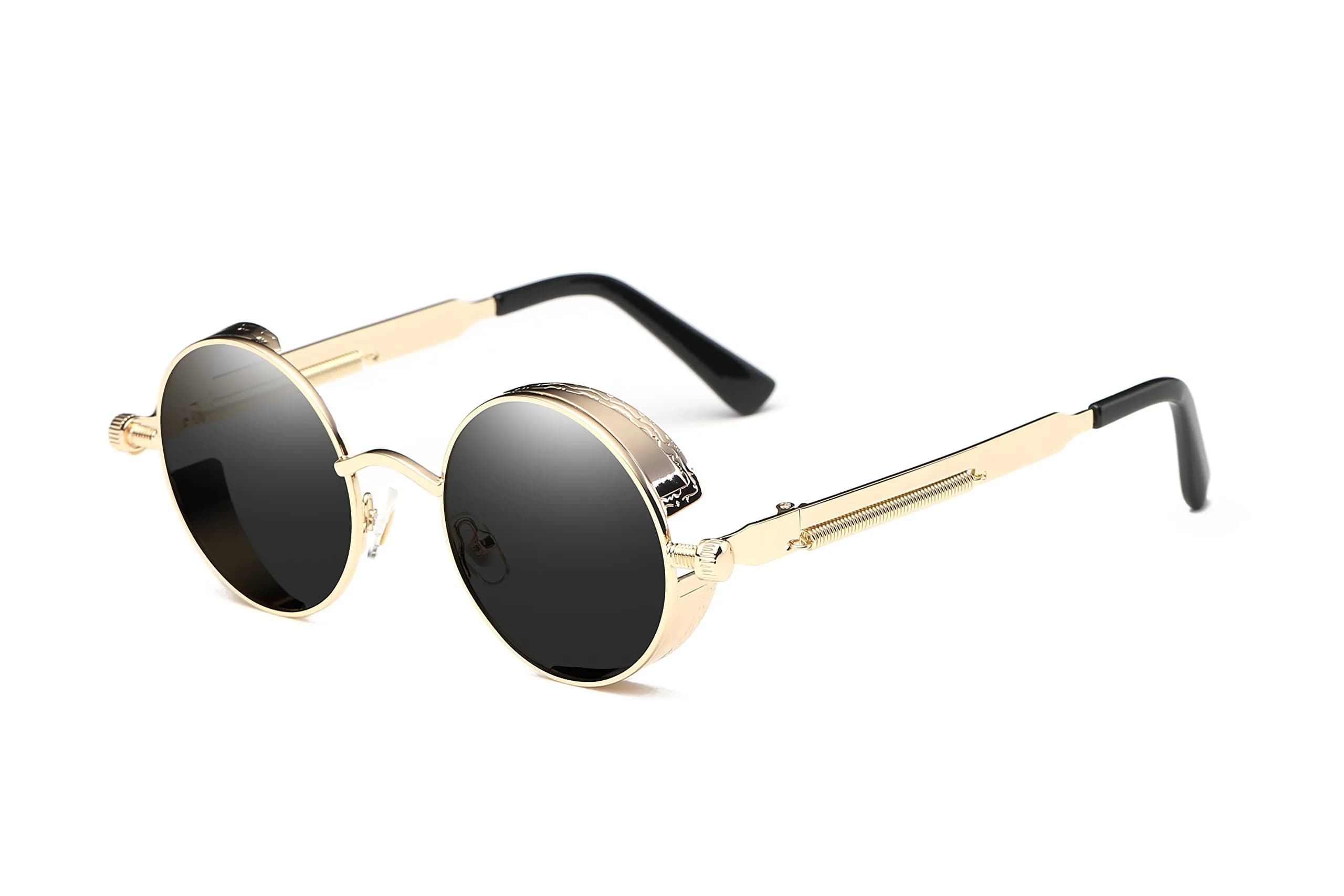 Dollger Men's Retro Round Sunglasses Vintage Steampunk Gold Metal Frame Shades 51mm (2" Lens Width)