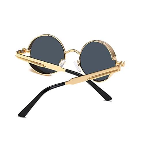 Dollger Men's Retro Round Sunglasses Vintage Steampunk Gold Metal Frame Shades 51mm (2" Lens Width) thumbnail 5