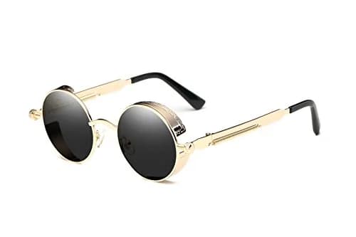 Dollger Men's Retro Round Sunglasses Vintage Steampunk Gold Metal Frame Shades 51mm (2" Lens Width) thumbnail 1