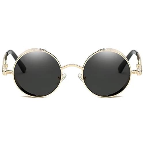 Dollger Men's Retro Round Sunglasses Vintage Steampunk Gold Metal Frame Shades 51mm (2" Lens Width) thumbnail 2