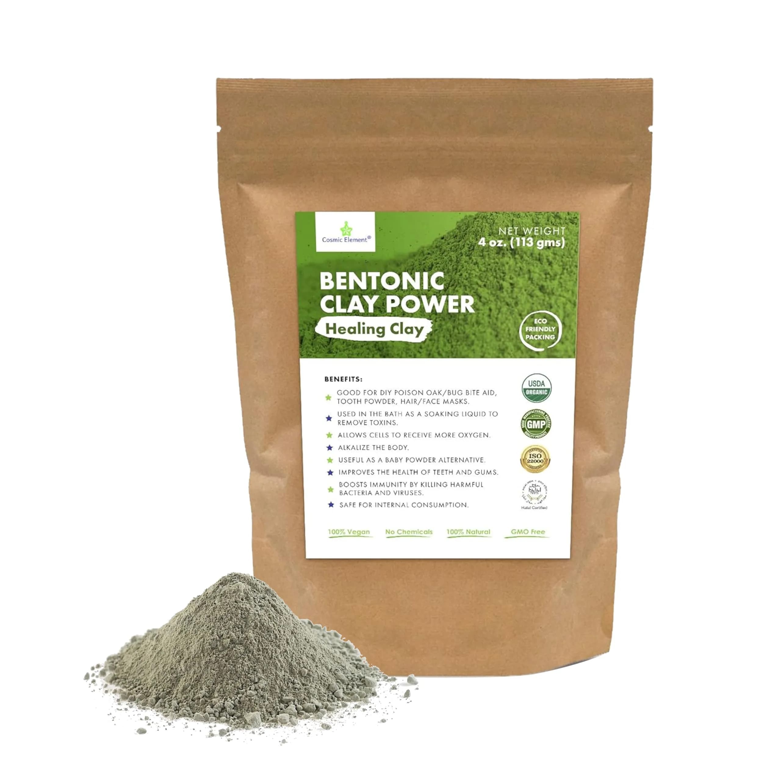 Cosmic Element Calcium Bentonite Clay Powder 4 oz | Skin Detox & Deep Pore Cleansing — 4 Ounce
