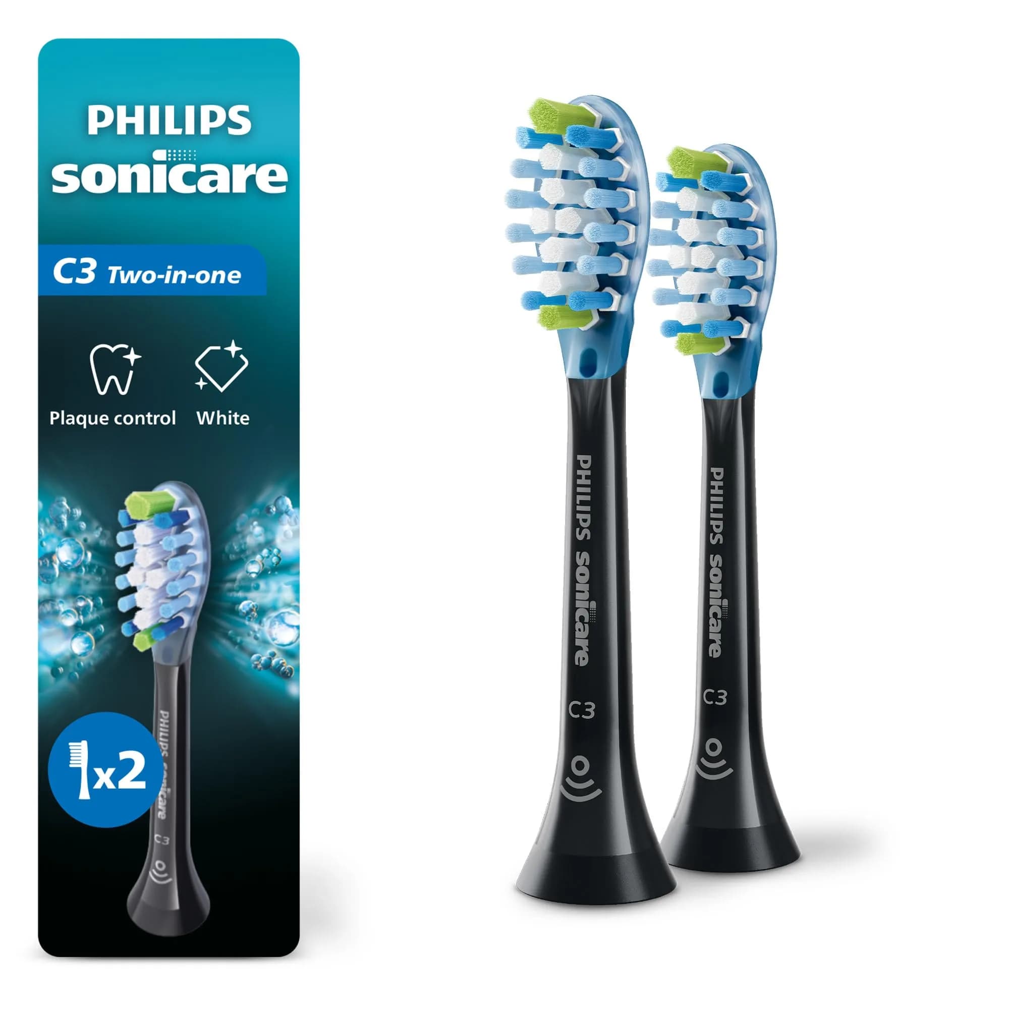 Philips Sonicare C3 Two-in-One Replacement Toothbrush Heads Black 2 Count | Deep Clean & Stain Removal — Black