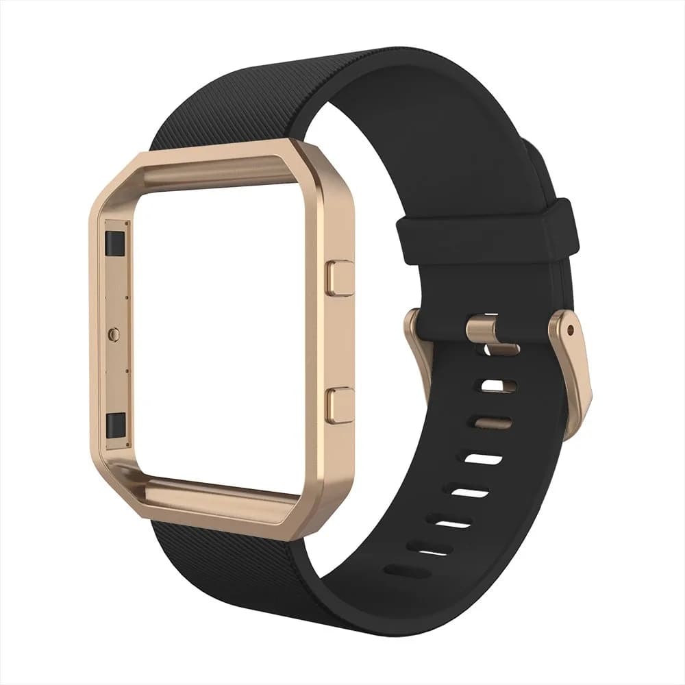 Simpeak Sport Band Compatible with Fitbit Blaze Small (24mm) | Black Band + Rose Gold Frame - main product image