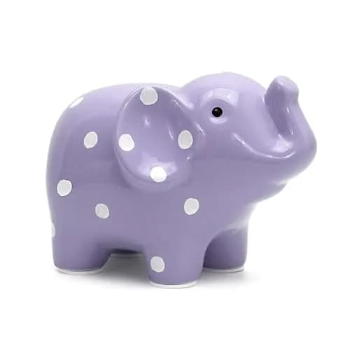 Child to Cherish Ceramic Polka Dot Elephant Piggy Bank for Girls, Lavender | Durable, Hand-Painted, Safe for Kids thumbnail 1