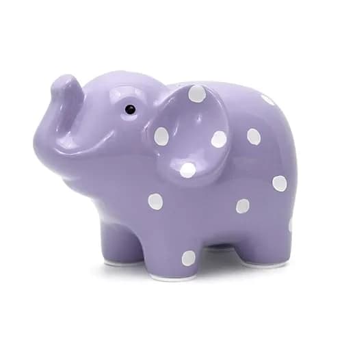 Child to Cherish Ceramic Polka Dot Elephant Piggy Bank for Girls, Lavender | Durable, Hand-Painted, Safe for Kids thumbnail 4