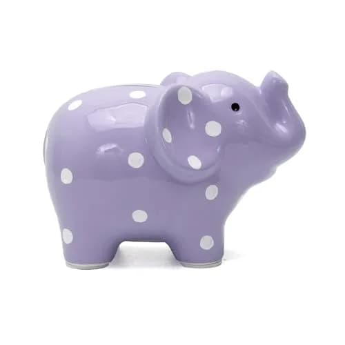 Child to Cherish Ceramic Polka Dot Elephant Piggy Bank for Girls, Lavender | Durable, Hand-Painted, Safe for Kids thumbnail 2