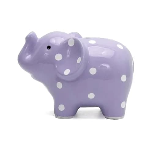 Child to Cherish Ceramic Polka Dot Elephant Piggy Bank for Girls, Lavender | Durable, Hand-Painted, Safe for Kids thumbnail 3