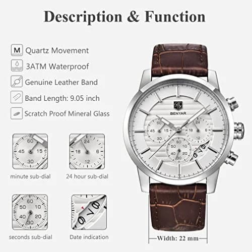 BY BENYAR Men's Analog Quartz Chronograph Watch 44mm (1.73 inch) | Water Resistant with Luminous Dial thumbnail 2
