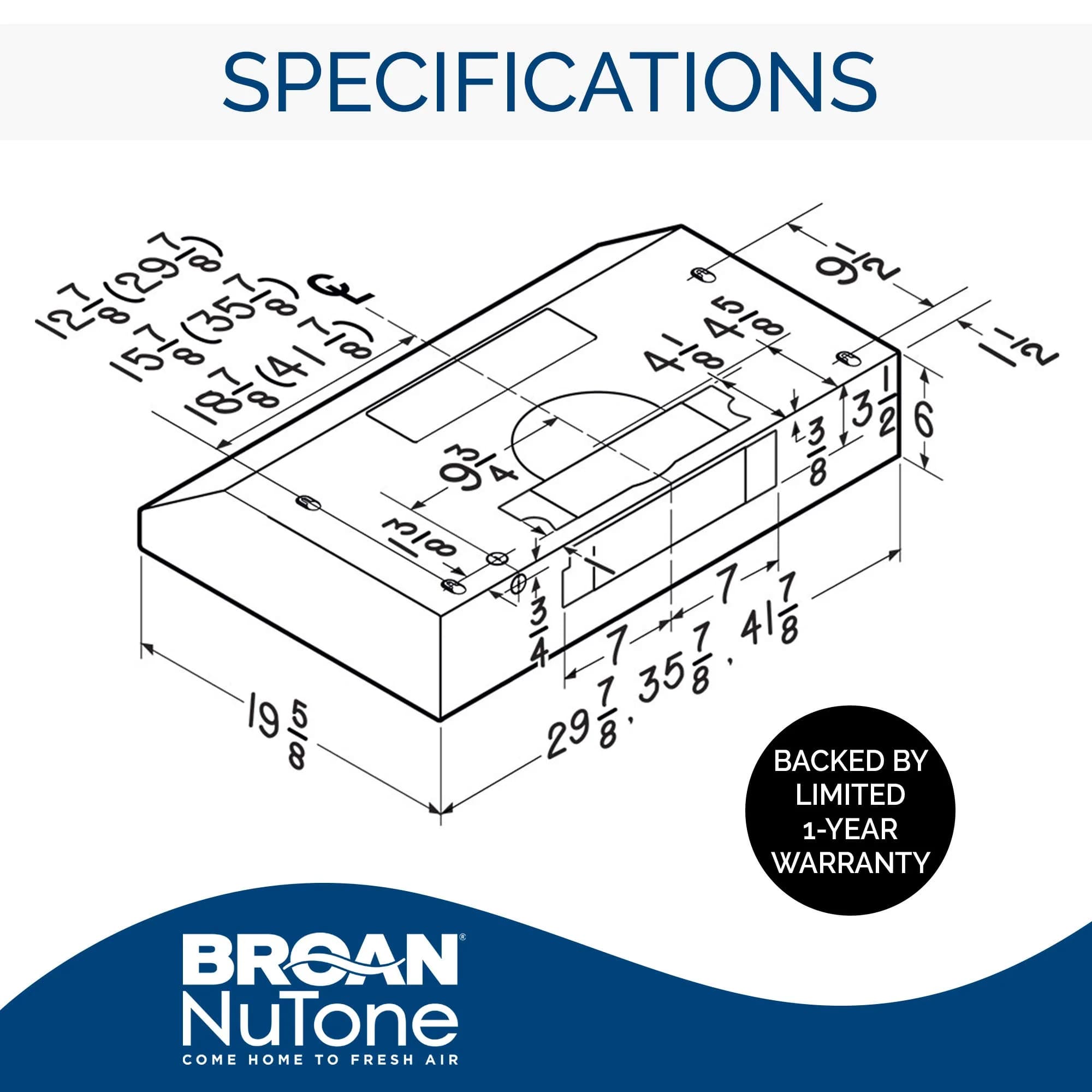 Broan-NuTone Glacier 36-inch Under-Cabinet Range Hood with 3-Speed Fan & LED Light, White - view 2