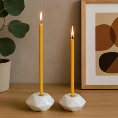 Votprof Set of 2 Small White Ceramic Candleholders for Votprof Slim Taper Candles | Durable, Modern Design thumbnail 6