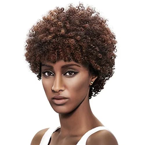 Style Icon Afro 5" Short Curly Wigs with 100% Brazilian Hair | Natural Feel & Look, Capless, 3-Color Mix thumbnail 1