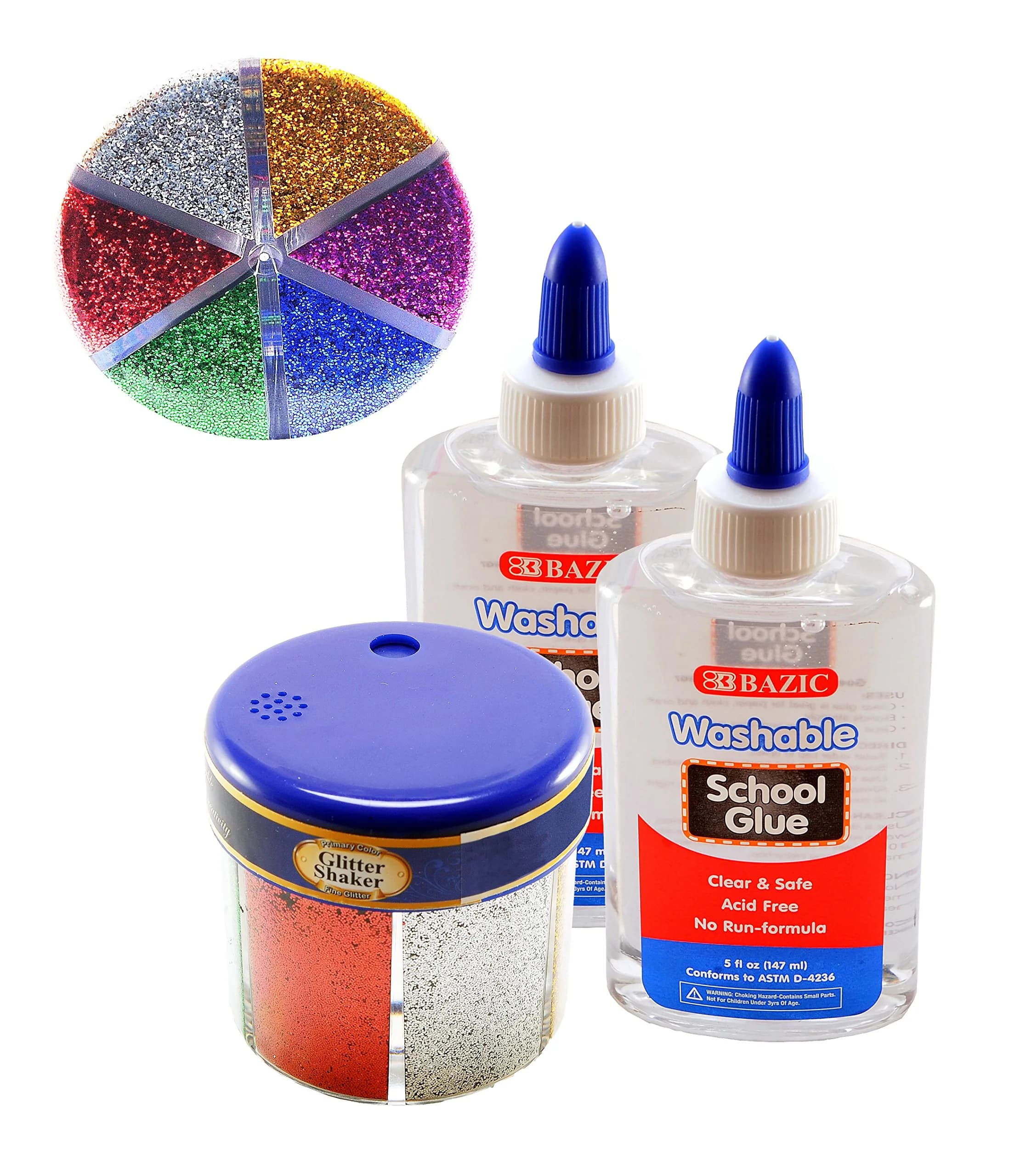 Northland Wholesale Classic Color Glitter Shaker & Washable School Glue | 60g / 2.17 oz. | Non-Toxic, Acid-Free, Washable (Colors: Blue, Green, Red, Silver, Gold, Pink)
