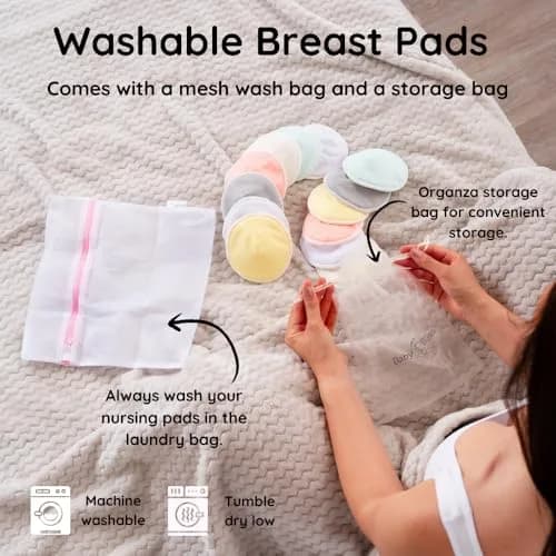 BABY BLISS Organic Nursing Pads Washable Bamboo Viscose Breastfeeding Pads 14 Count (Pastel Touch, 3.9") | Triple-Layer Leak Protection thumbnail 4