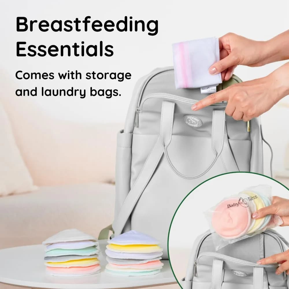 BABY BLISS Organic Nursing Pads Washable Bamboo Viscose Breastfeeding Pads 14 Count (Pastel Touch, 3.9") | Triple-Layer Leak Protection - view 8