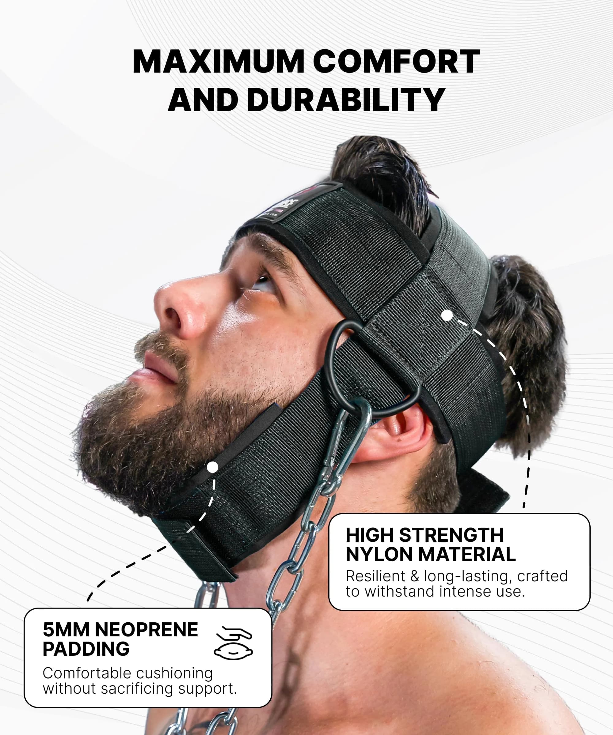 DMoose Fitness Black Neck Harness with 30" Steel Chain | Neck Exerciser for Weight Lifting & Injury Support - view 5