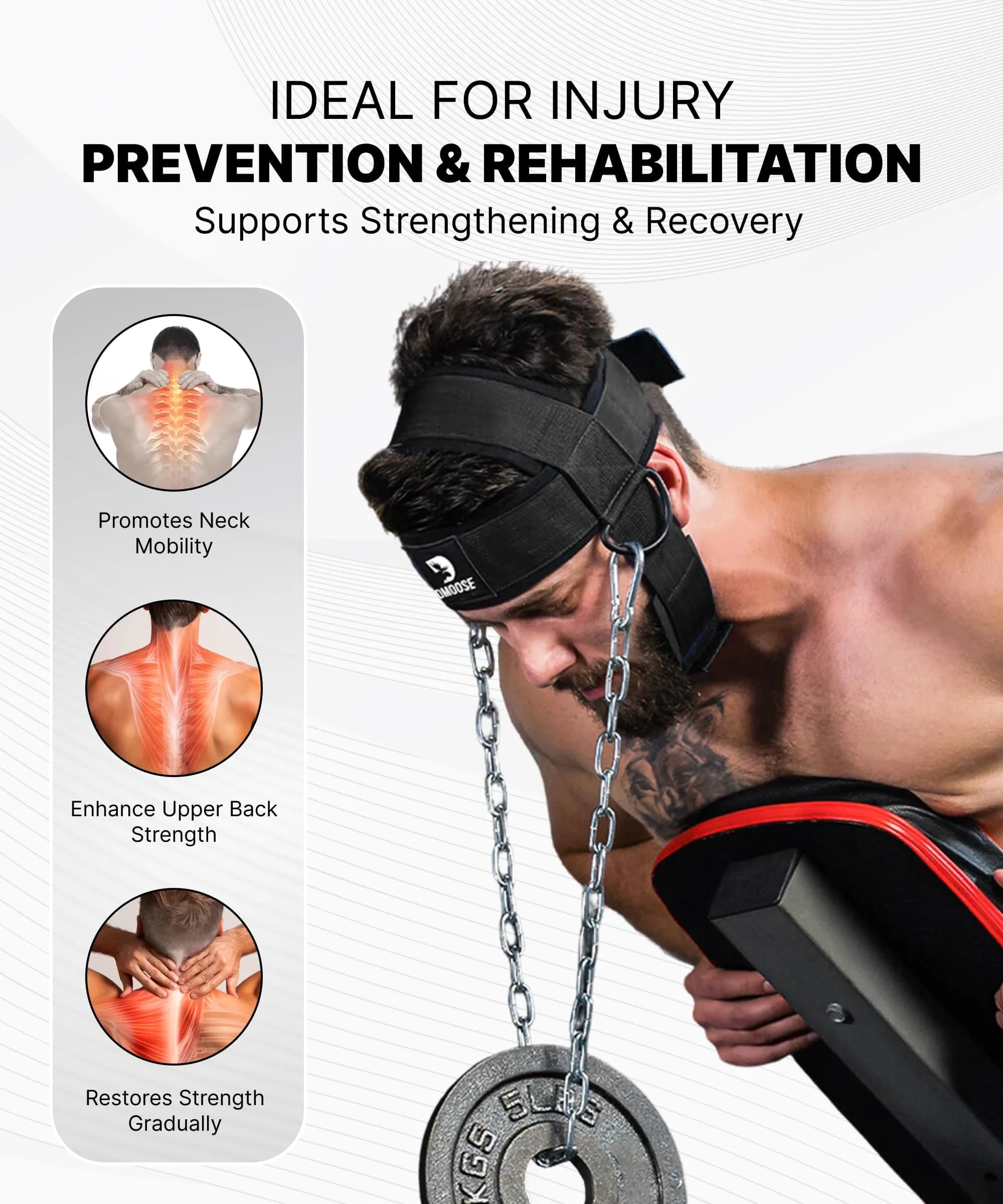 DMoose Fitness Black Neck Harness with 30" Steel Chain | Neck Exerciser for Weight Lifting & Injury Support - view 6