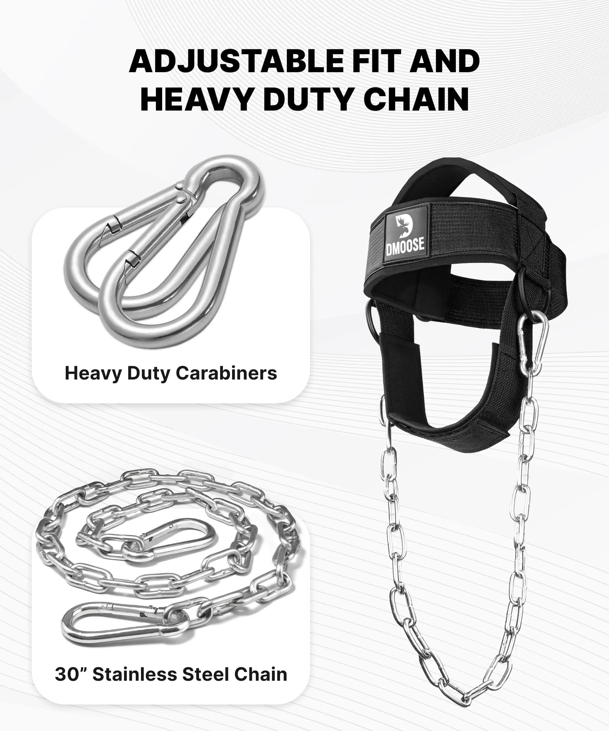DMoose Fitness Black Neck Harness with 30" Steel Chain | Neck Exerciser for Weight Lifting & Injury Support - view 3