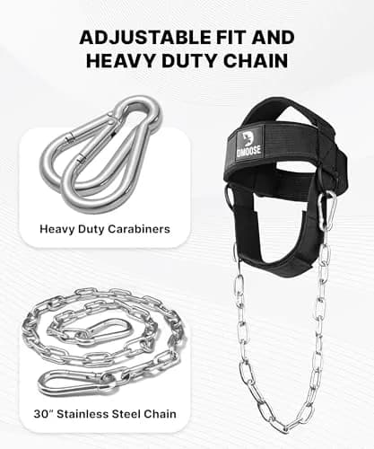 DMoose Fitness Black Neck Harness with 30" Steel Chain | Neck Exerciser for Weight Lifting & Injury Support thumbnail 3