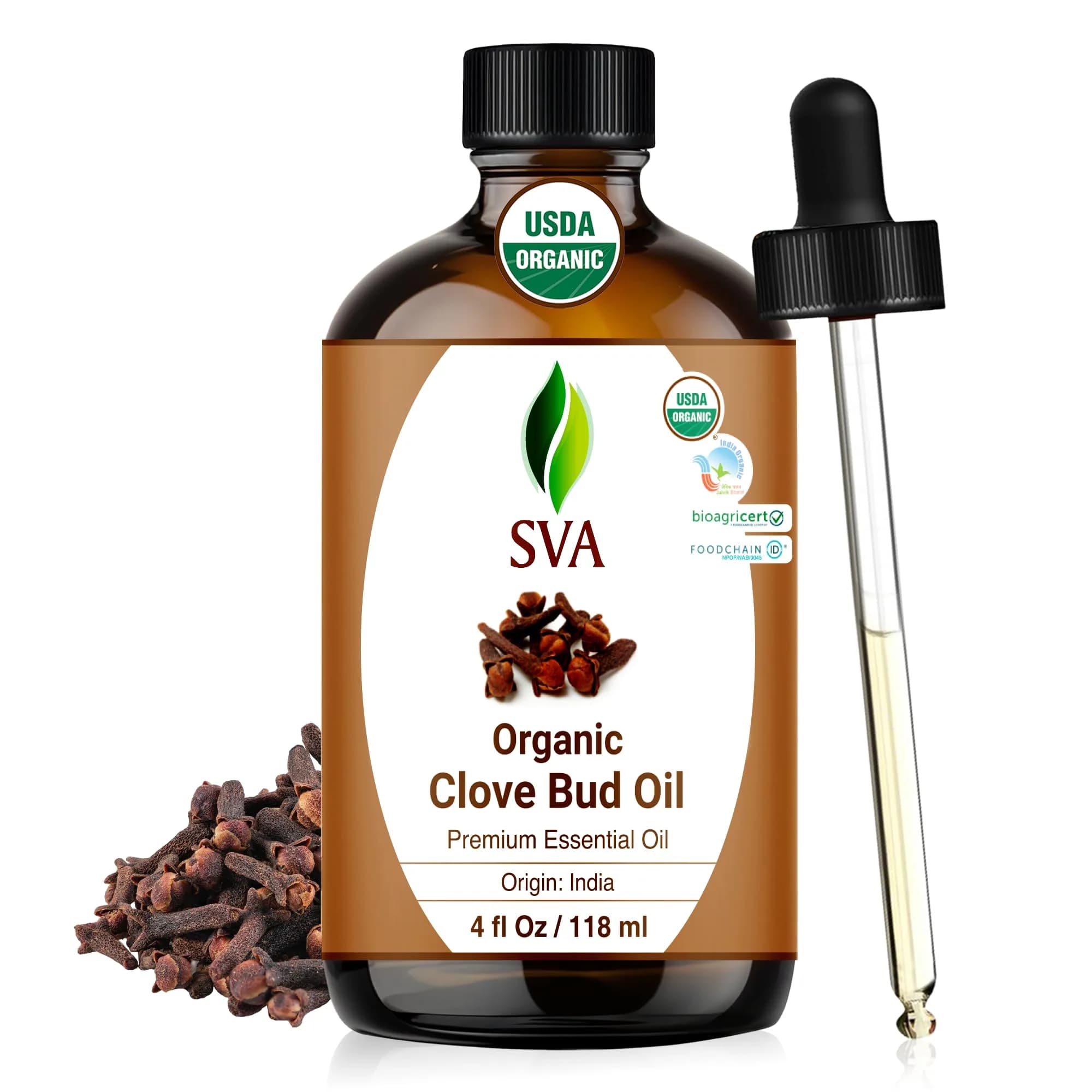 SVA ORGANICS Organic Eucalyptus Essential Oil 118 mL (4 Fl Oz) | Steam Distilled, Pure & Natural — Clove / 4 Fl Oz