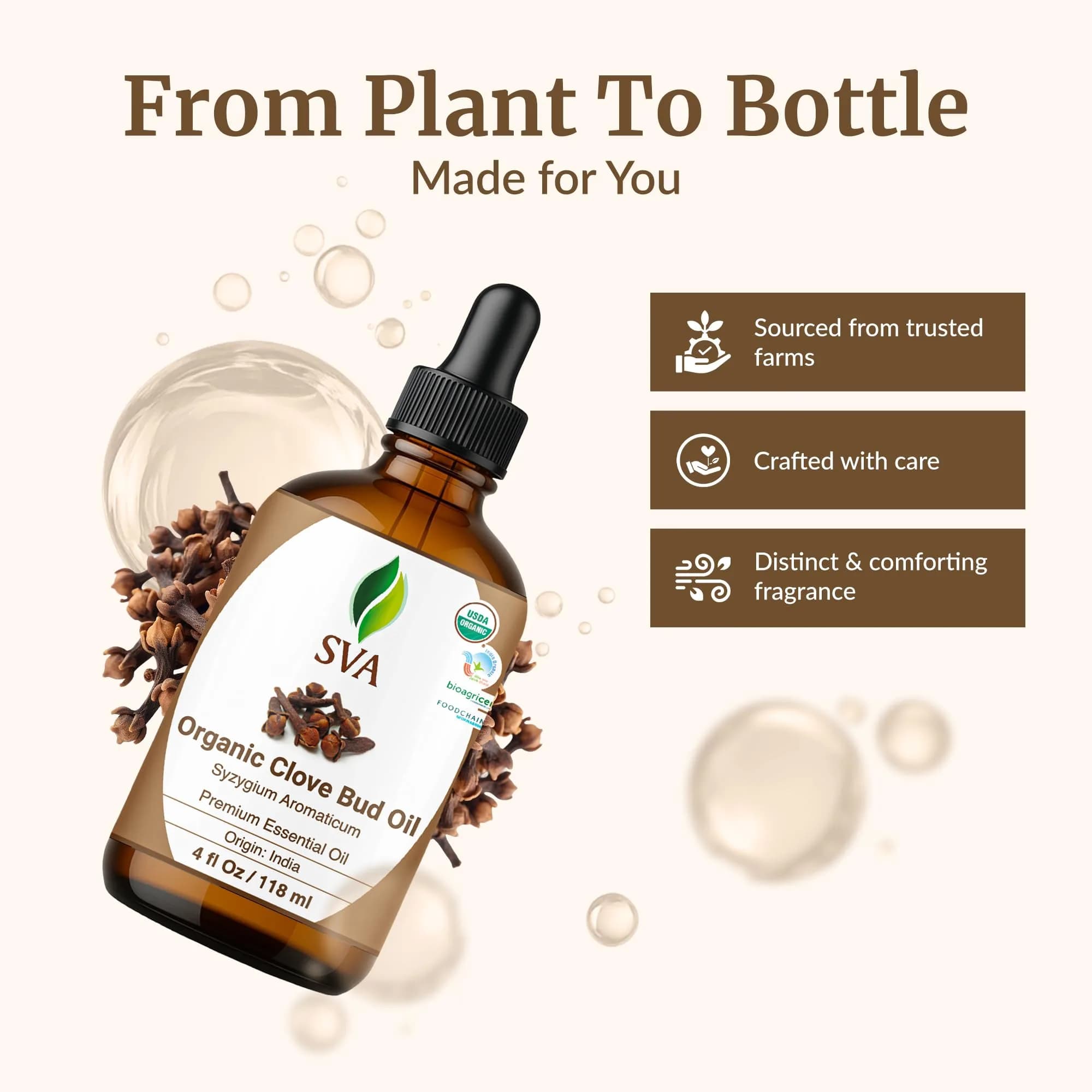 SVA ORGANICS Organic Clove Essential Oil 118 ml (4 Fl Oz) | Warm Spicy Aroma for Diffuser & Dental Care - view 4