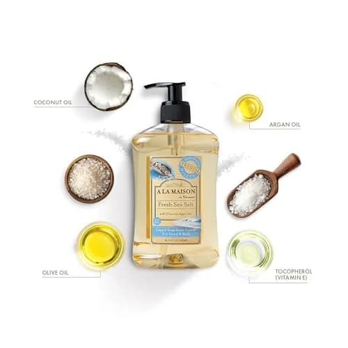 A LA MAISON Fresh Sea Salt French Liquid Hand Soap 16.9 oz | Natural, Vegan & Biodegradable thumbnail 2
