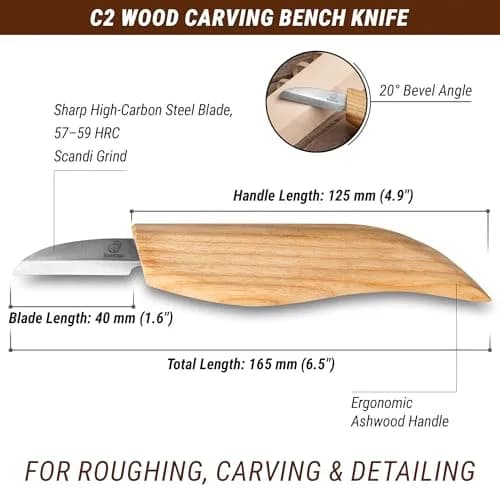 BeaverCraft Whittling Knife C2 6.5" (16.5cm) | Carbon Steel Detail Carving Tool for Beginners thumbnail 2