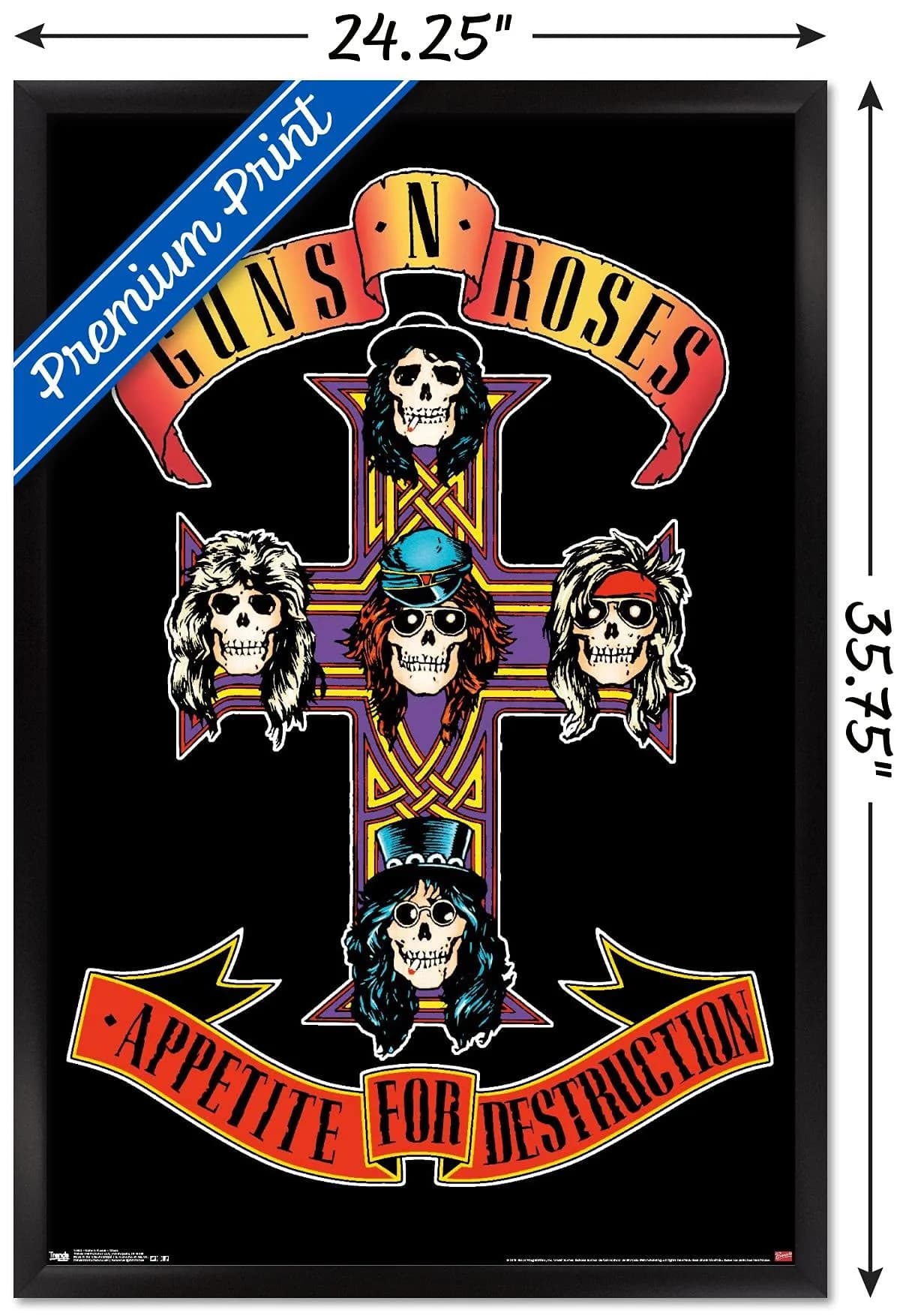 Trends International Guns N' Roses Cross Wall Poster 60.6 cm x 86.4 cm (24.25" x 35.75") Black Framed Version | Music Wall Art - view 3