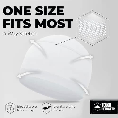 Tough Headwear Skull Cap - Skull Caps for Men - Motorcycle and Bike Helmet Liner - Hard Hat Cooling Hats - No Sweat Head Caps White | UV & Sweat Wicking thumbnail 5