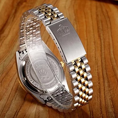 CARLIEN Silver & Gold Stainless Steel Strap Waterproof Quartz Women's Watch (Green) | Classic Calendar thumbnail 3
