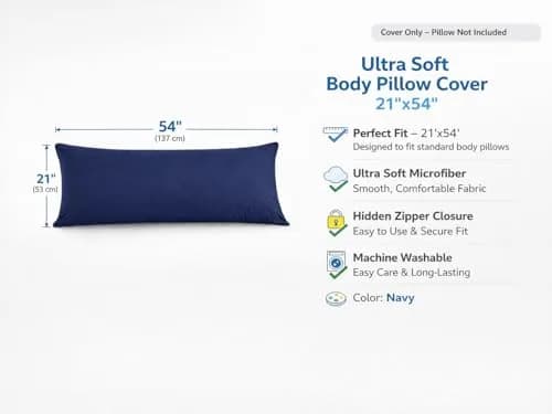 EVOLIVE Microfiber Body Pillow Cover 21"x54" Navy | Ultra Soft & Breathable thumbnail 2